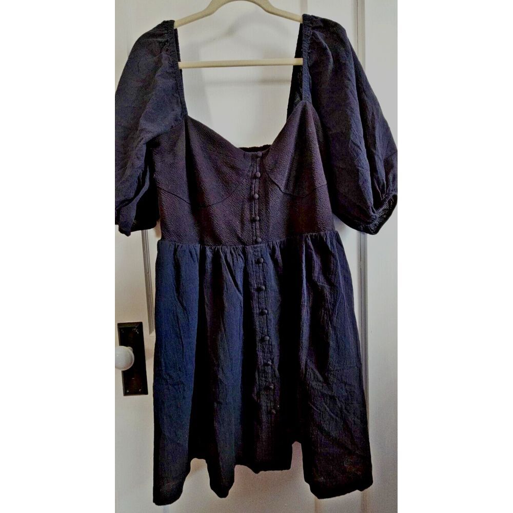 Maeve by Anthropologie black button front puff sleeve square neck dress women XL